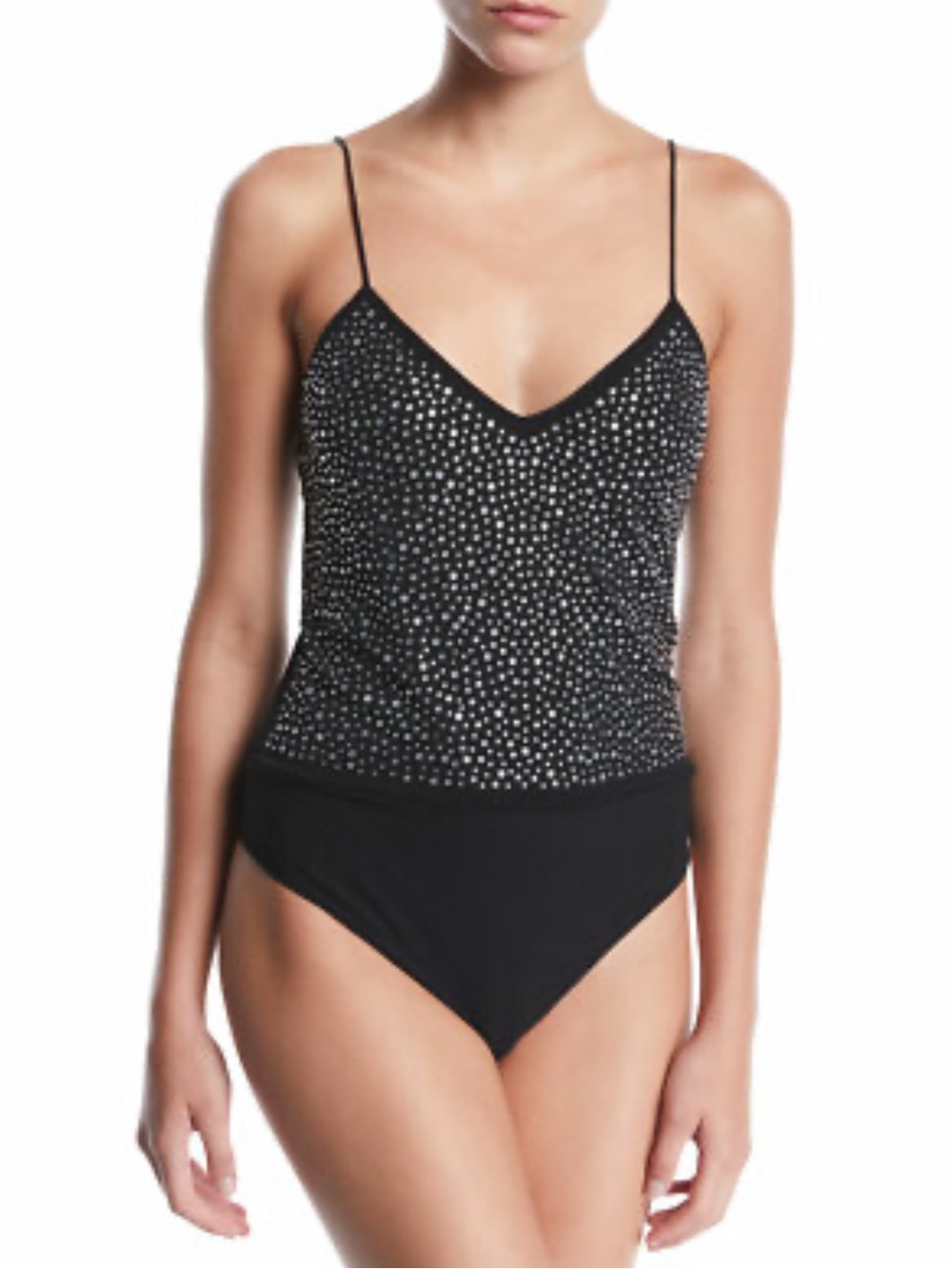 Alice + Olivia Black Spotted Rhinestone Slip Dress